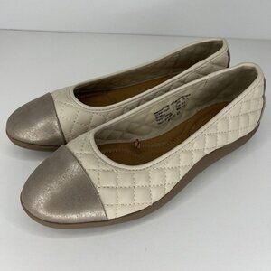 Time and True Shoes Tan Quilted & Leather Cap Toe Womens Size 7.5 Ballet Flats